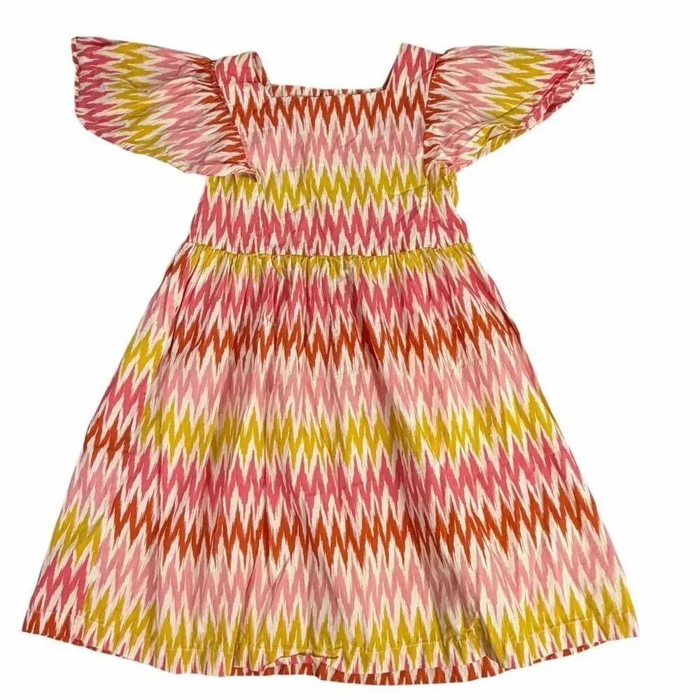 Mini Boden 8-9 Zigzag Stripe Flutter Sleeve Dress